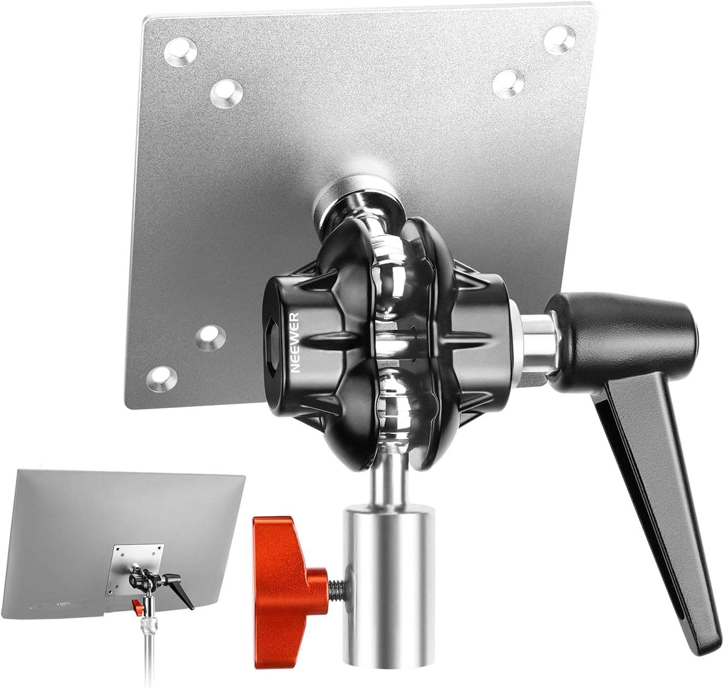 NEEWER Monitor Mount Adapter VESA Light Stand Mount Aluminum Alloy Dual 360° Ball Joints M4 Screws 5/8  Receiver Max Load 14lb 6.3kg MA001