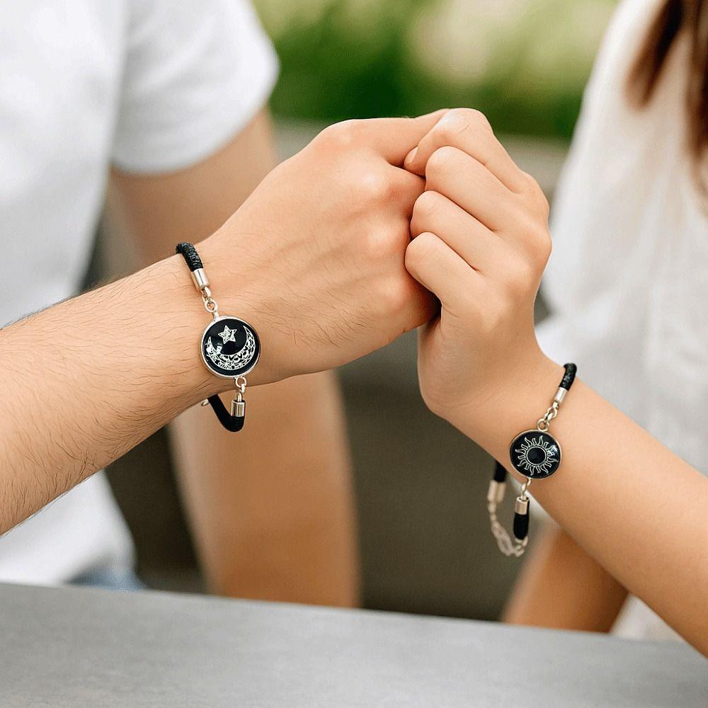 1 Pair Sun Moon Pattern Couple Bracelet Adjustable Rope Bracelet Braided Bracelet Couple Wear