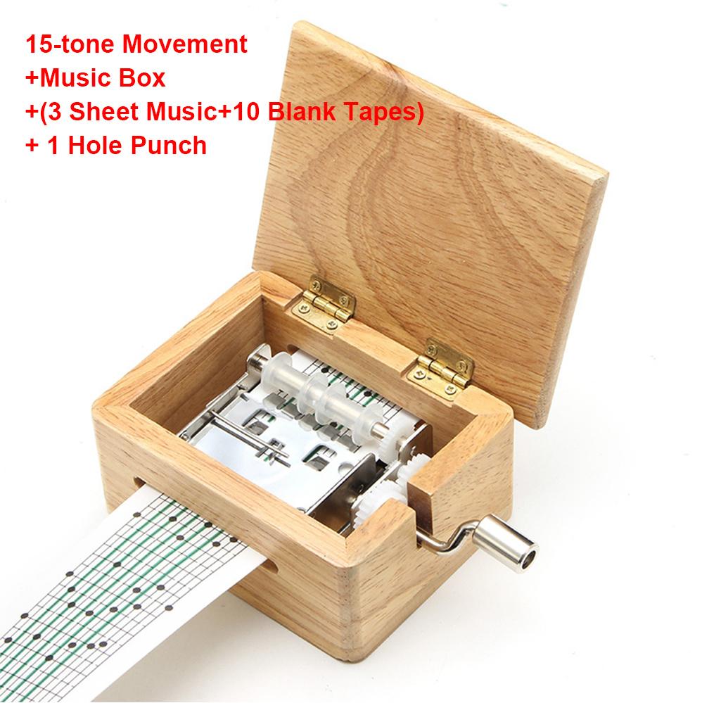 

15 Tone Hand-cranked Music Box with Paper Tape Puncher Wooden Box Music Paper Composing Movement Creative DIY Composing Music