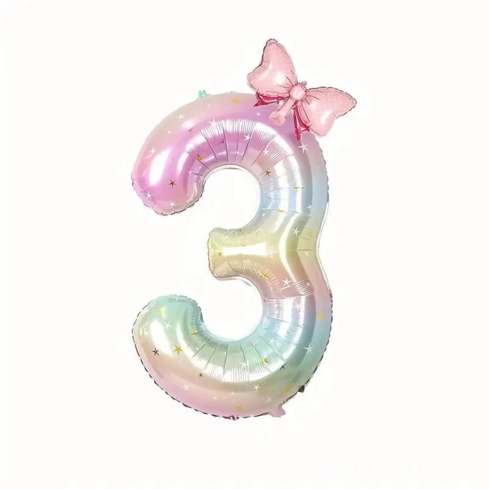 New 40Inch Birthday Number Ballons Colorful Gradient 0-9 Digit Pink Bownot Balloons Foil Helium Balloon Birthday Decorations