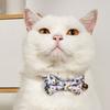 Flower Printed Cat Collar Bowknot Decors Adjustable Durablity Cat Camping Collar for Walking Camping Pet Supplies
