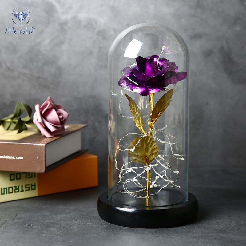 Gold Foil Rose Eternal Flower Glass Cover Gift for Valentine's Day, Christmas, New Year