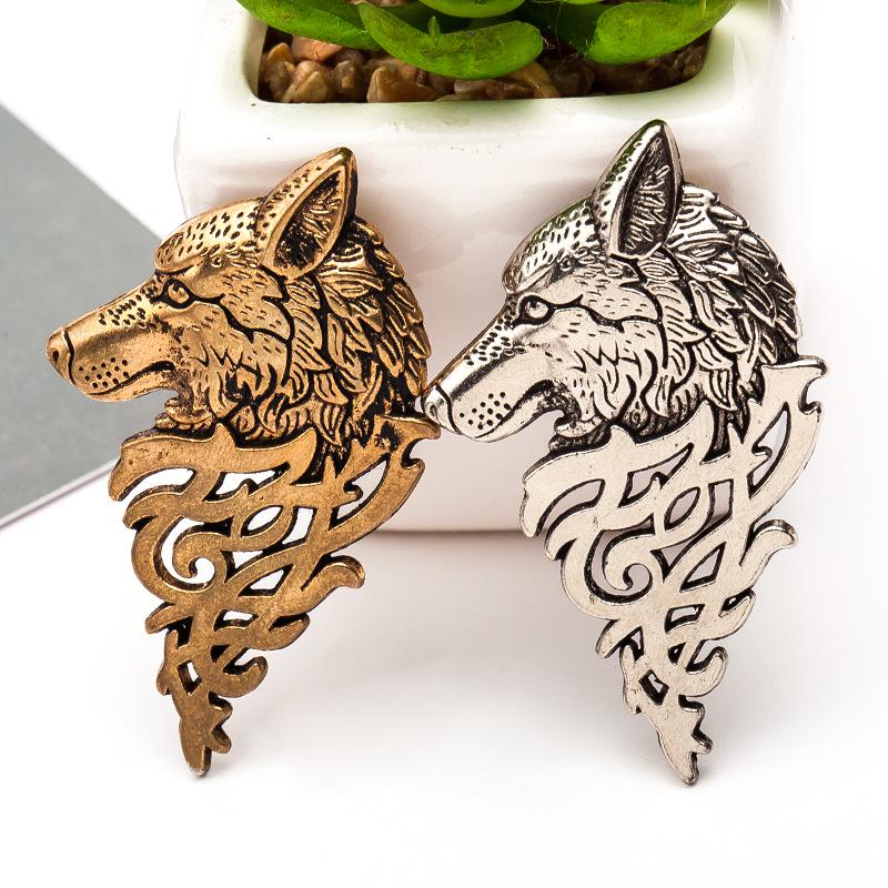 Vintage Wolf Head Brooch Lapel Pin Men Punk Jewelry Gift Upscale Clothing Accessories Animal Suit Collar Pin Buckle
