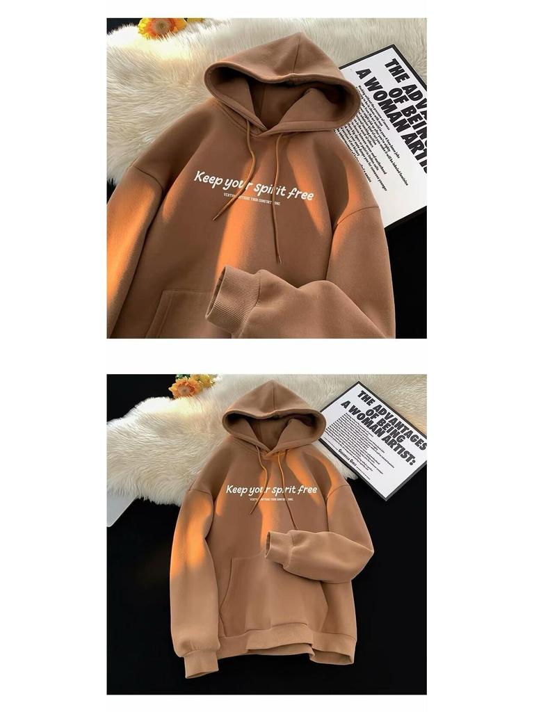 Men's Heavyweight Fleece-Lined Hooded Sweatshirt - Autumn/Winter 2023, Teen Loose Fit, Plus Size Jacket