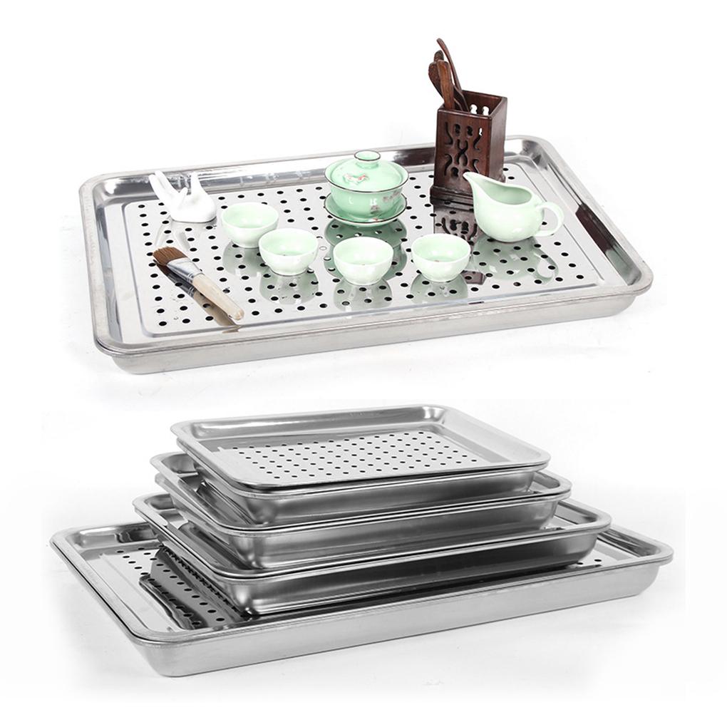 Tea Milk Juice Serving Plate Home Hotel Double Layer Draining Hole Dish Reusable Dumplings Stainless Steel Tray Kitchen