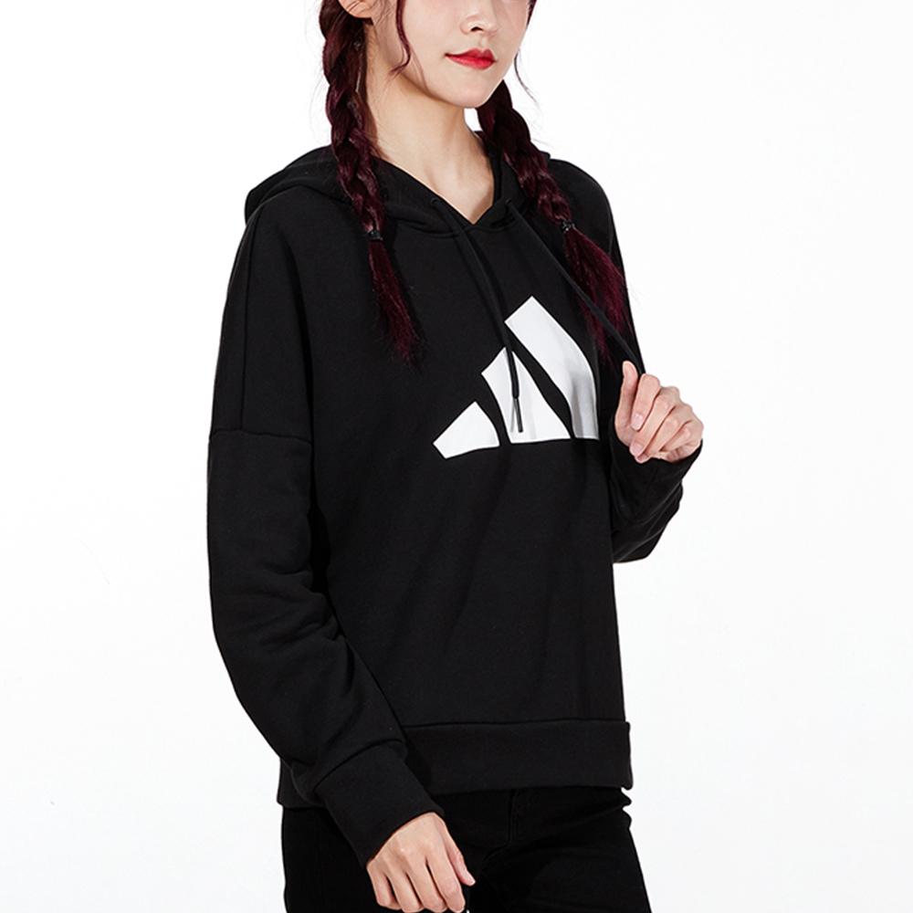 Adidas Logo Print Sports Hoodie Women Tops Black H57339