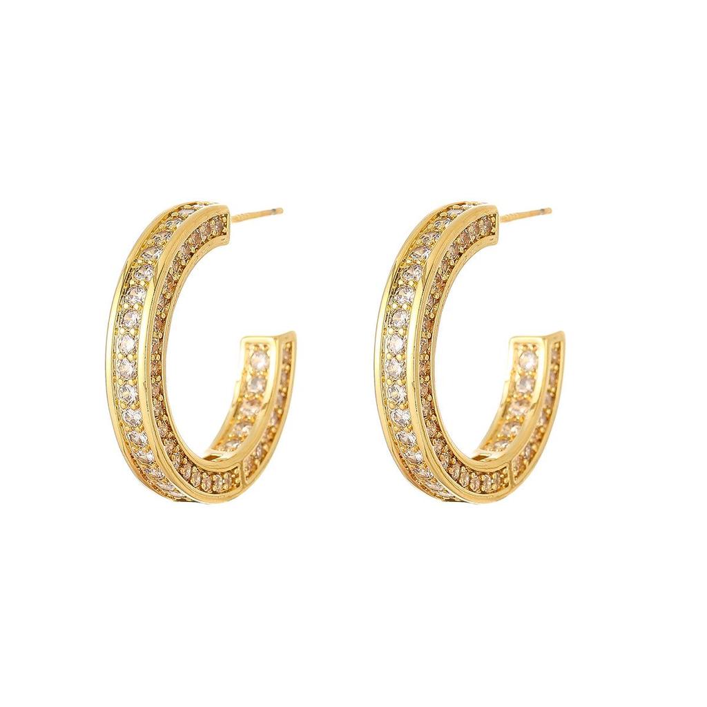 Elegant Zircon Circle S925 Silver Needle Earrings - Trendy, Fashionable, and Sophisticated Ear Cuffs for a Luxurious Feel
