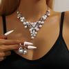 3pcs women's Zircon set, alloy water droplet shaped flower pearl necklace earrings, bride's wedding accessories