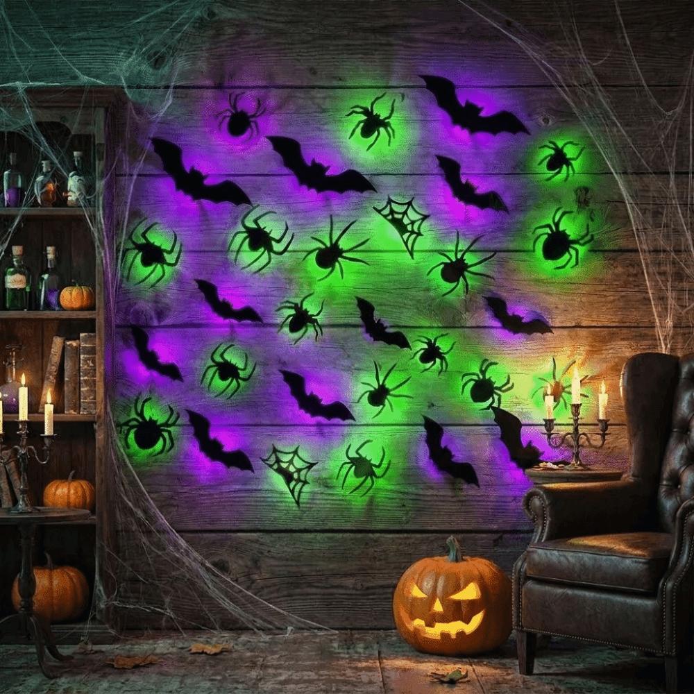 Glow in The Dark LED Glow Wall Stickers 3D Bat Halloween Decorations Window Decoration