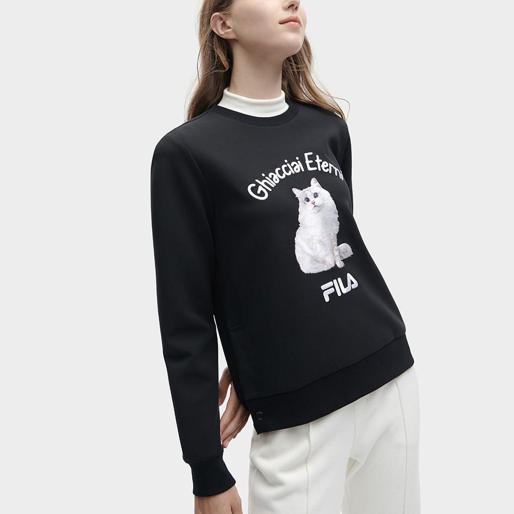 FILA Feline Letter Print Casual Pullover Sweatshirt Women sweatshirt Black F11W348210F-BK