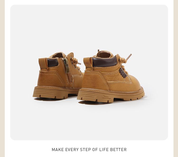 Toddler Boys' & Girls' Fleece-Lined Leather Boots - New Autumn/Winter Short Martin Style in Big Yellow.