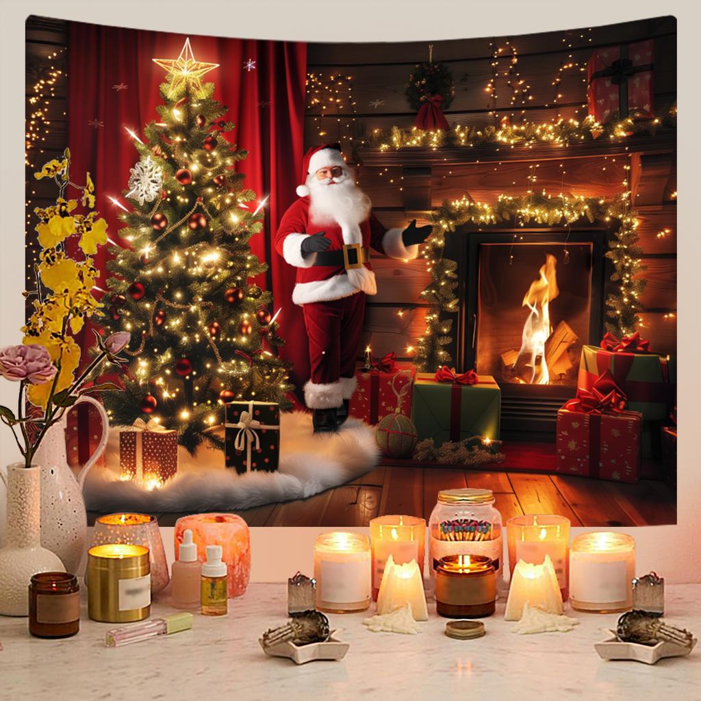1pc Christmas Tapestry, Christmas Tree Fireplace, Warm, Beautiful, Romantic Christmas Decoration Poster Tapestry