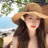 Holiday style straw hat bow fisherman hat children summer new seaside beach sun protection visor big brim woven grass