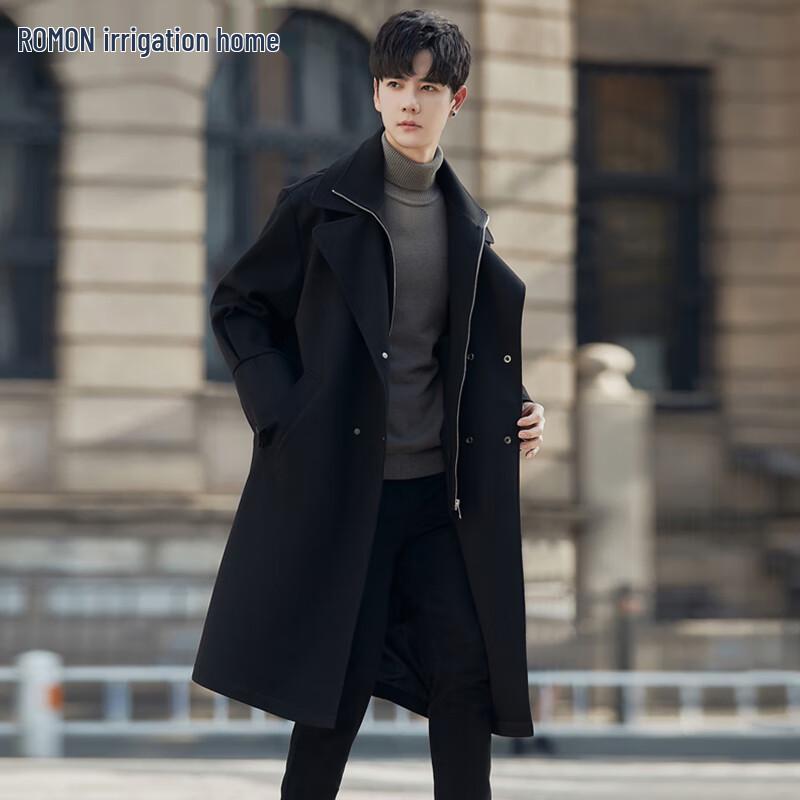 

ROMON Men s Mid-Length Faux Two-Piece Business Trench Coat 3XL