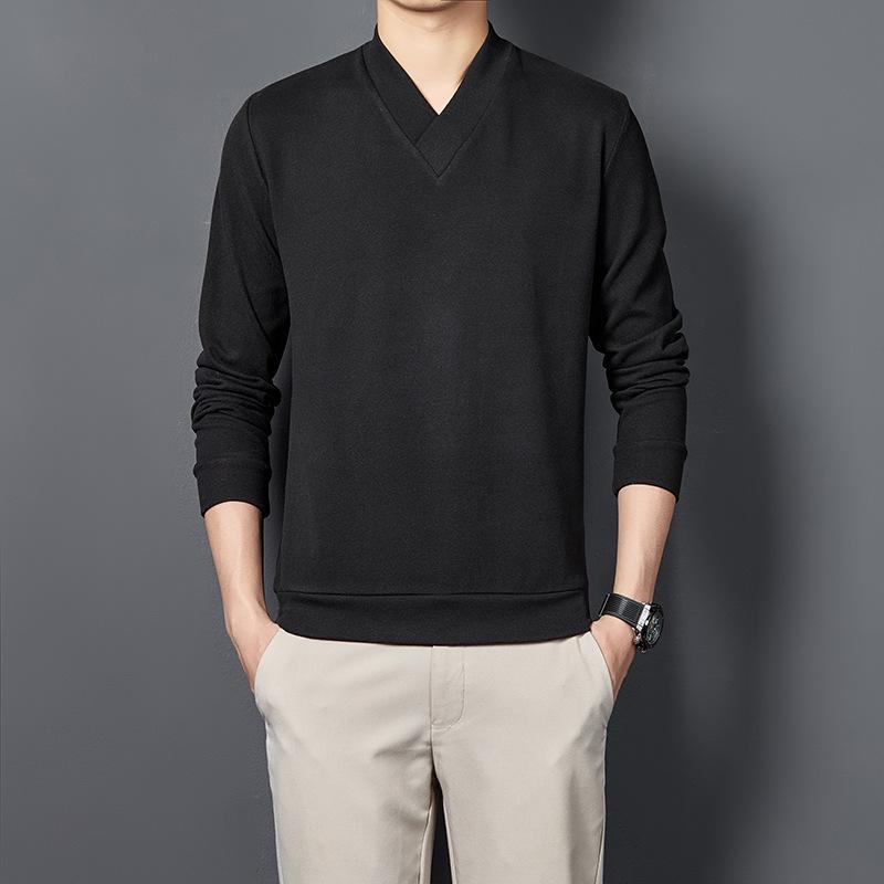 Men's V-neck Self-heating Long Sleeve German Velvet Shirt - Warm, Solid Color Autumn/Winter 2021