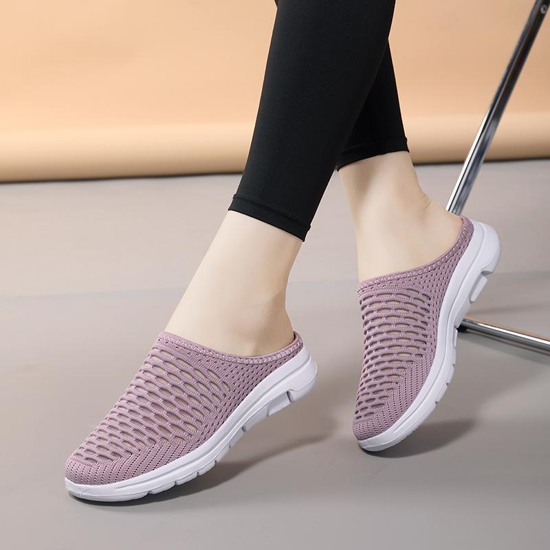 Fashion Shoe for Women New Hollowed Out Lazy Half Slippers Summer Mesh Comfortable Casual Soft Sole Breathable Women's Hiking Slippers