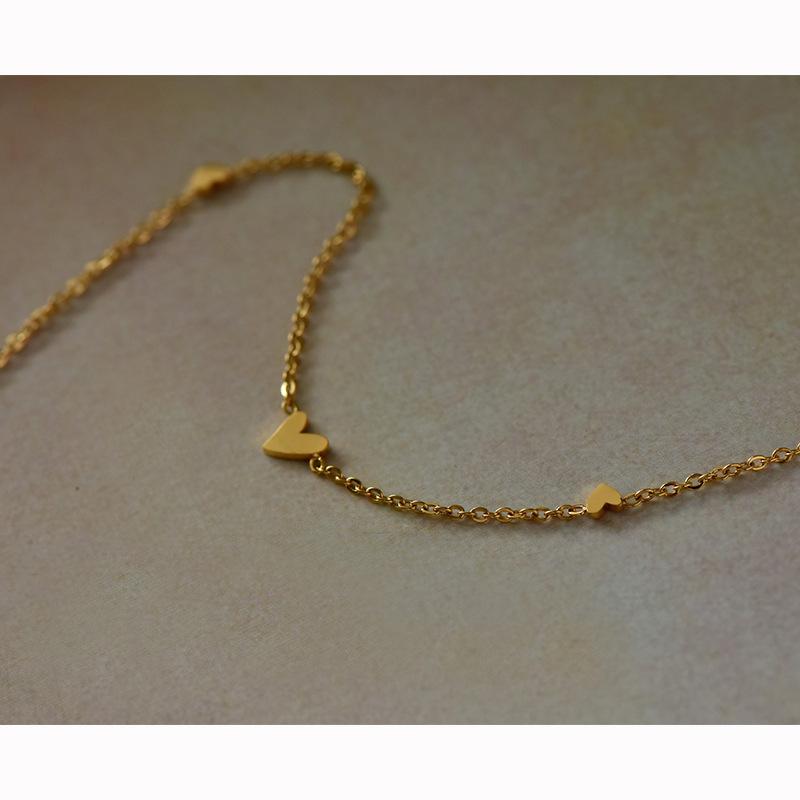 Minimalist Stylish Tiny Hearts Cute Stacked Bracelet Gold Plated Chain Ladies Women Student Fashion Jewelry