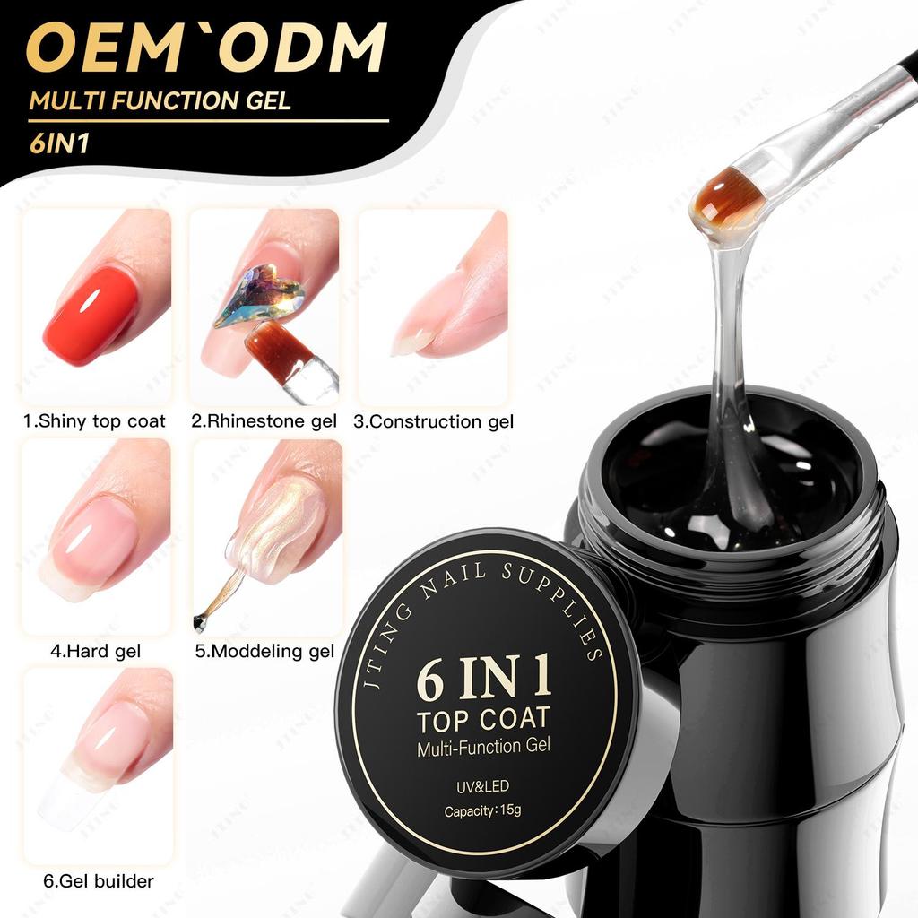 JTING 6in1 Multifunction Gel Shiny Hard Top Coat Various Effect Construction Gel Builder Modelling Leveling Gel Nail Polish