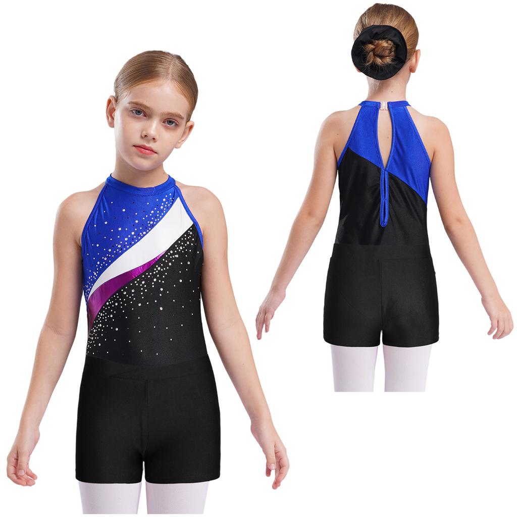 Copii Fete Tricou gimnastică fără mâneci Ballet Dance Biketard cu pantaloni scurți Set banda de păr Costume de dans Costum de baie Costum de baie
