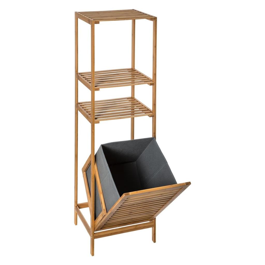 BAMBOO SHELVING 2 SHELVES WITH LAUNDRY BASKET, light