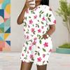 Women Plus Size White Floral Printed Round Neck Short Sleeve Top And Pocket Shorts Two Piece Set