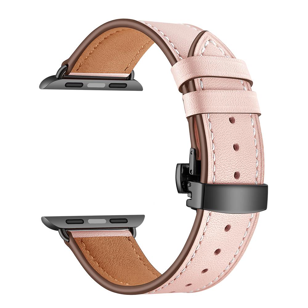 Watchband For Apple Watch Band Genuine Leather Strap Apple Watch 7 6 5 4 3 2 1 SE 45mm 41mm Butterfly Clasp Strap for iWatch 44/40mm 42 38