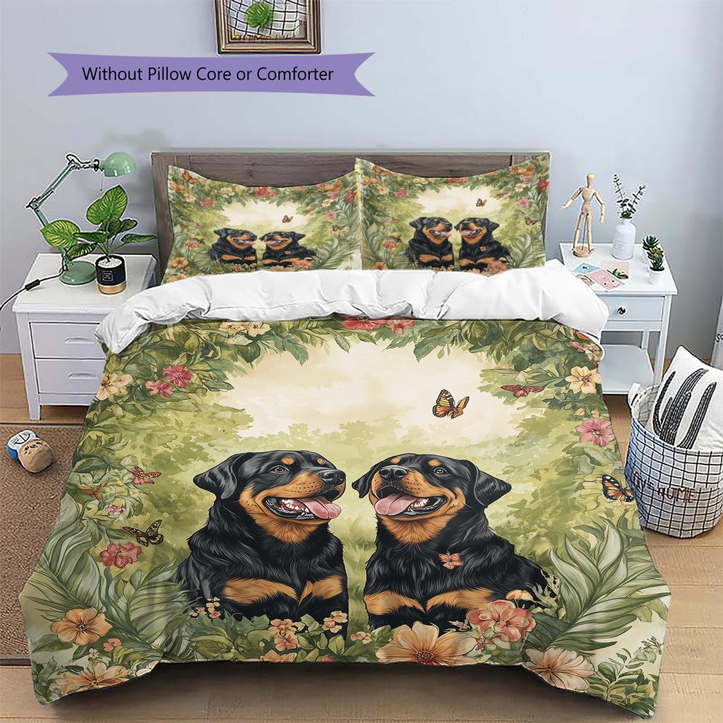Rottweiler and garden Pattern Bedding Home Decoration Birthday Gift (1 * duvet cover + 2 * pillowcase, without core)