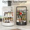 Rotating Spice Rack with Built-in Paper Towel Holder 360 Degree Double-Layer Adjustable Height Organizer Metal Kitchen Storage Rack
