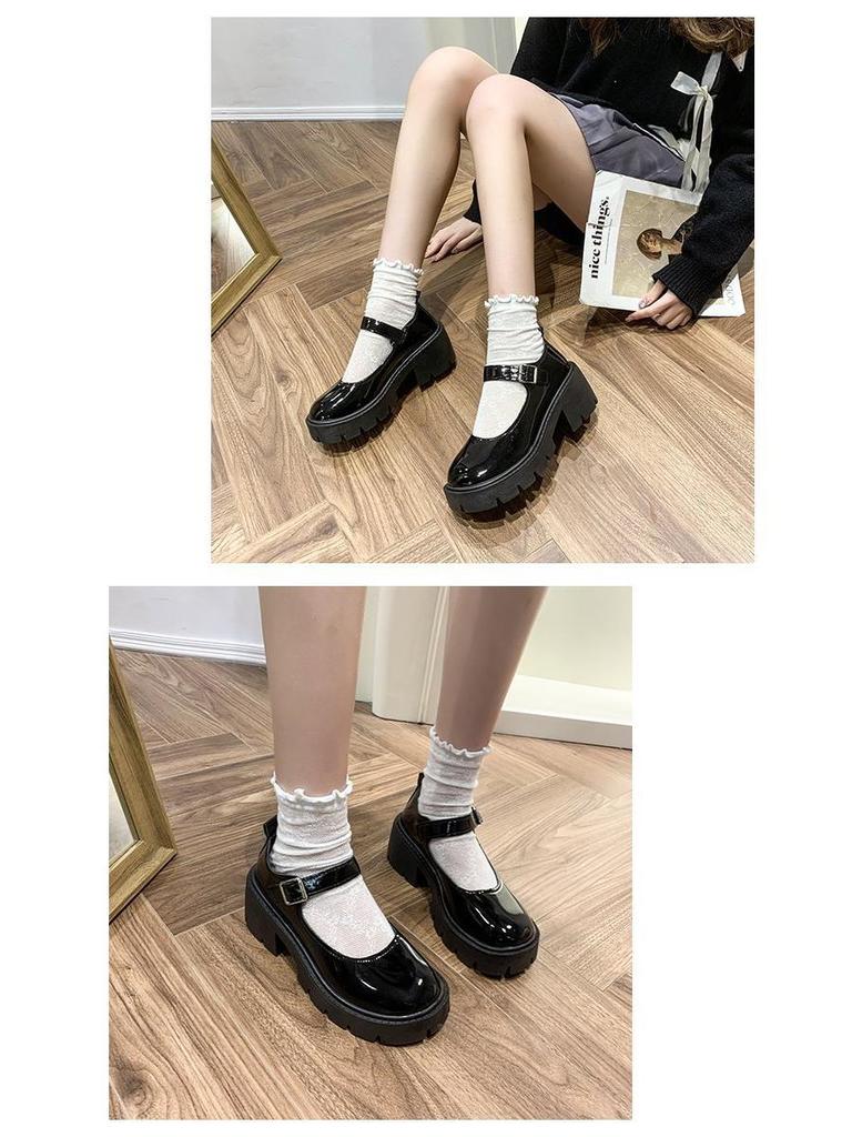 Women's Patent Leather Mary Jane Loafers - Spring 2022 British College Style, High Heel, Round Toe, Thick Sole