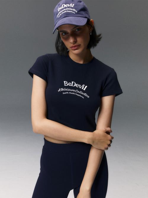 Bidebeul Rainbow Logo Crop Baby Tee - Navy