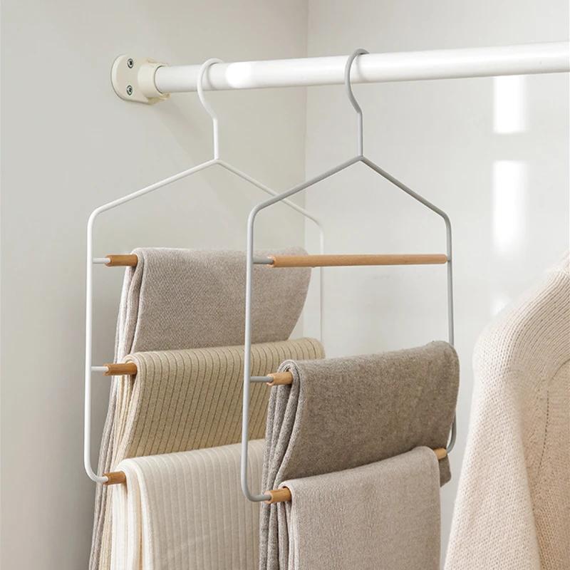 Multi-tier Iron Trouser Rack,Traceless Drying Rack for Home Organization,Multi-functional Wood Pants Hanger for Towel Scarf, 1Pc