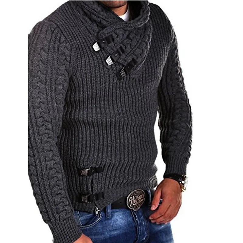 

Sweaters Men Pullovers Knitted Full Sleeve Mock Neck Tops Knit Solid Slim Fit Top Splice Casual Regular Autumn Winter 2026 S темно серый