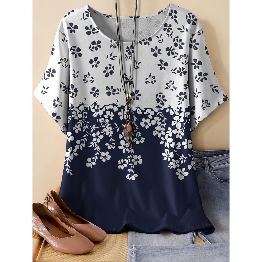 Fashion Floral Print T-Shirt for Women Oversize Short Sleeve Vintage T-Shirt Casual Short Sleeve Tops Clothes Woman Clothing