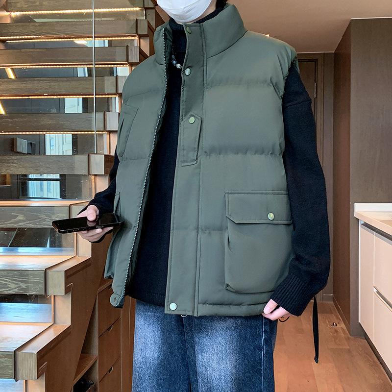 Loose Stand-up Collar Cotton Vest Men's Autumn and Winter Youth Versatile Stand-up Collar Cold-proof Warm Vest Jacket