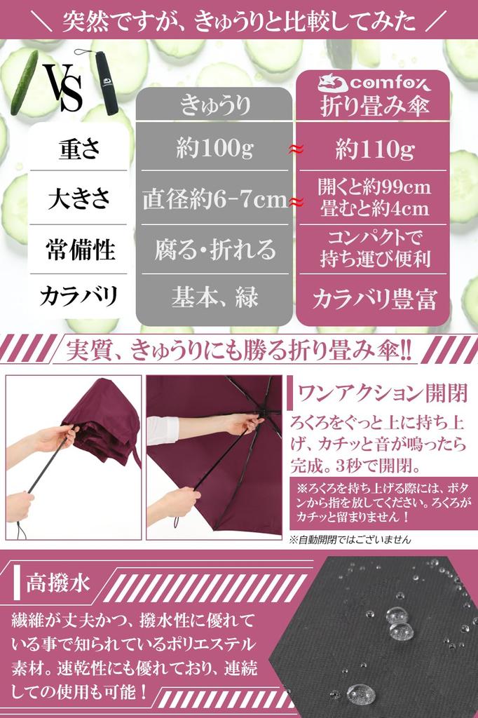 Folding umbrella 110g x Diameter 99cm x Compact to perfect Folding umbrella Umbrella Highly water repellent Safety reflective tip Unisex comfox