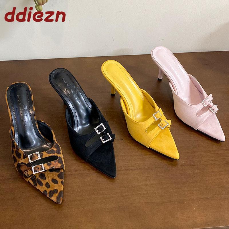 Fashion Party Ladies Pumps Heels Slides Shoes Spring Summer Female Slip On Footwear Shallow Fashion Pointed Toe Women High Heels Shoes