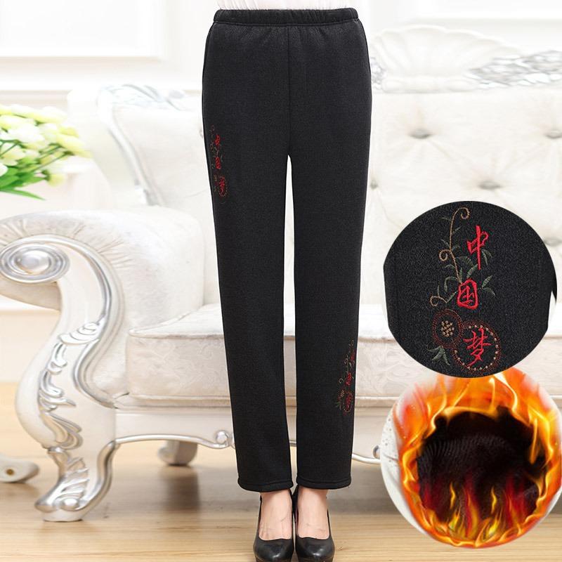 Elderly cotton pants women's winter thickened winter wear old lady thermal pants mother wear high waist grandma velvet pants
