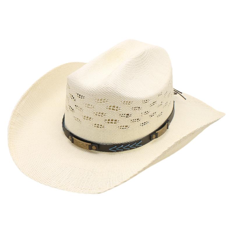 Eaby Steife Version Gewebter Zylinder Ritter Cowboyhut Jazzhut Aufgerollte Krempe Strohhut
