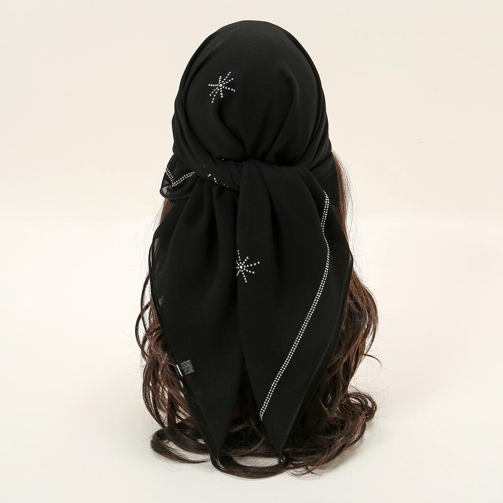 New Chiffon Square Scarf Women Rhinestone Headscarf Muslim Malaysian Shawls Headwraps Islamic Clothing Headband Ramadan 90*90cm