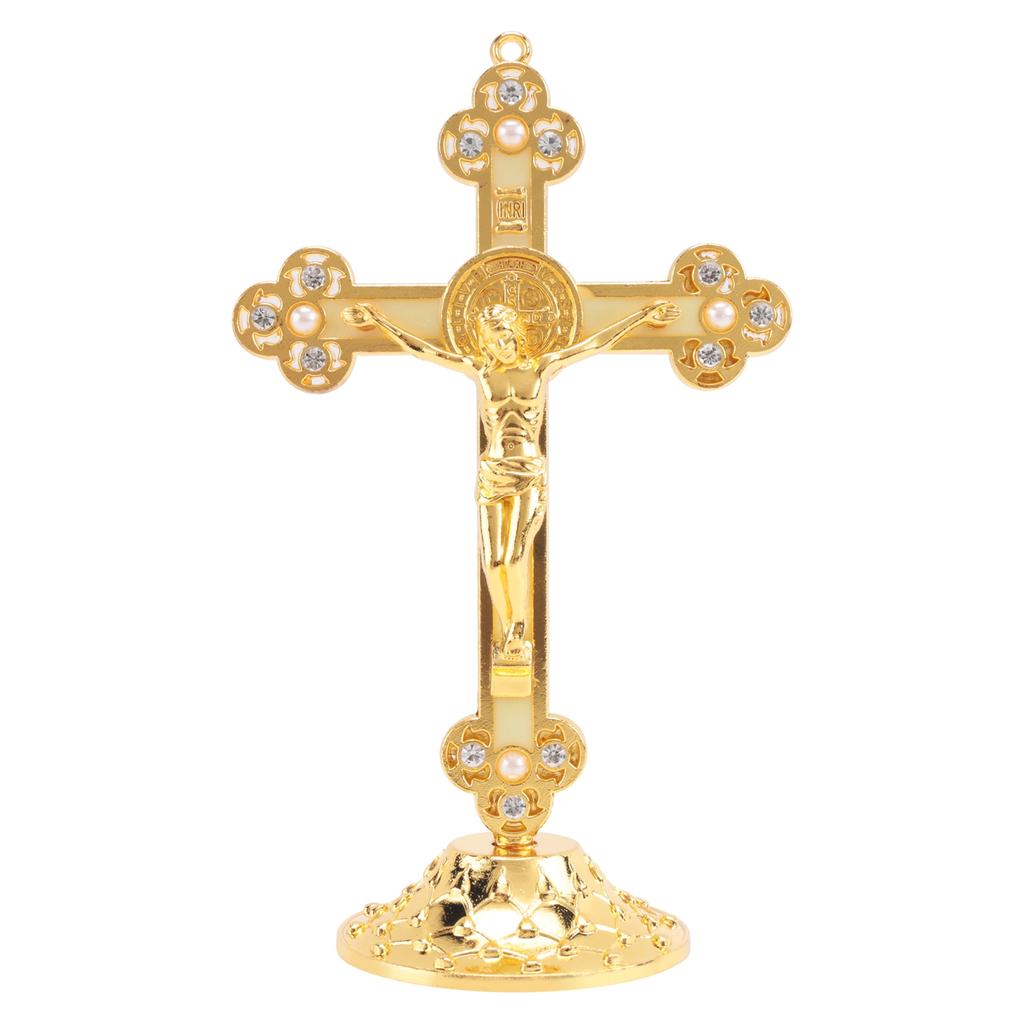 Versatile Standing Crucifix With Base Alloy Cross For Home Chapel Decoration And Religious Gifts