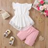 Baby Mädchen Bekleidungsset 0-2 Jahre Kurzarm Oberteile und Shorts Kleinkind Mädchen Spitze Patchwork Outfit Frühling Sommer Tägliche Kleidung für 0-24M