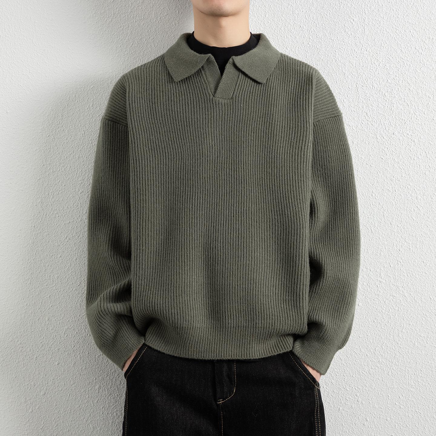 

Men s Red Seagull Collar Lapel Sweater - 2025 Autumn/Winter Casual Basic Knitwear POLO Style 4XL (180-200 jin)