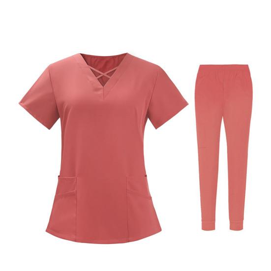 2 stk/sett Unisex sykehusuniformsett V-hals kortermede lommer Topper Elastiske midjebuksesett Hurtigtørkende sykehus tannpleie scrubs uniformer
