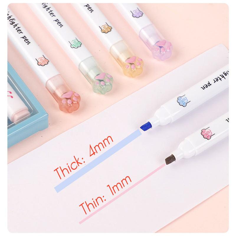 6 Pieces Kit Kawaii Cat Paw Highlighter 6 Colors Slanted Tip Markers Liquid Ink for Student School Stationery Office Supplies