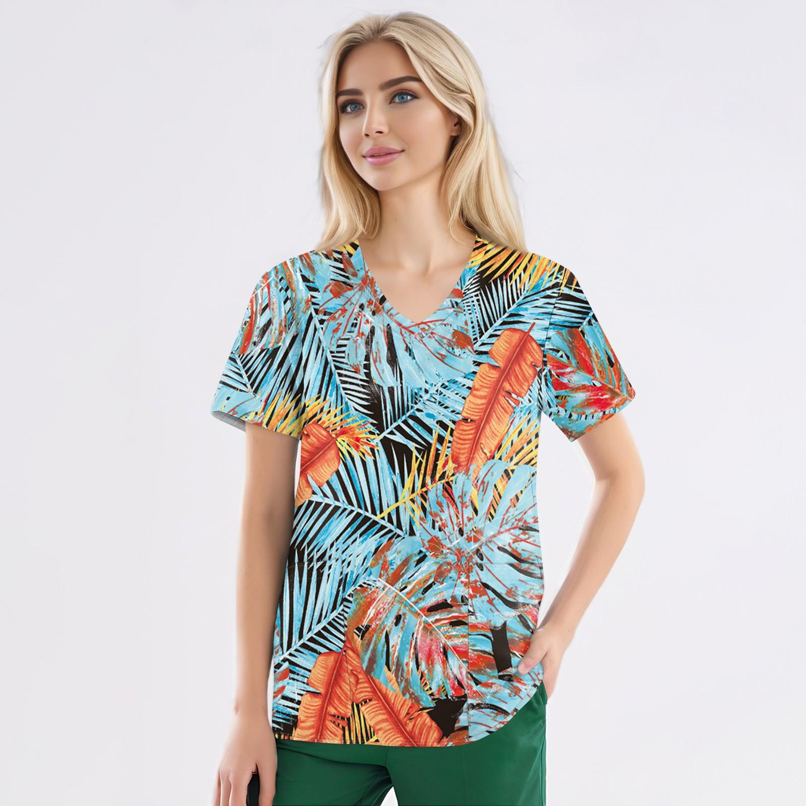 

Рабочая форма больших размеров с принтом, топы для женщин, забавные футболки с v-образным вырезом и короткими рукавами, рабочая одежда, футболка с карманами XXL