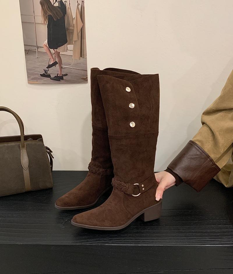 Retro Style Two Wear Folded Thick-soled Boots Women's 2025 New Autumn Fashion Thick Heel and Thin Fashion Boots