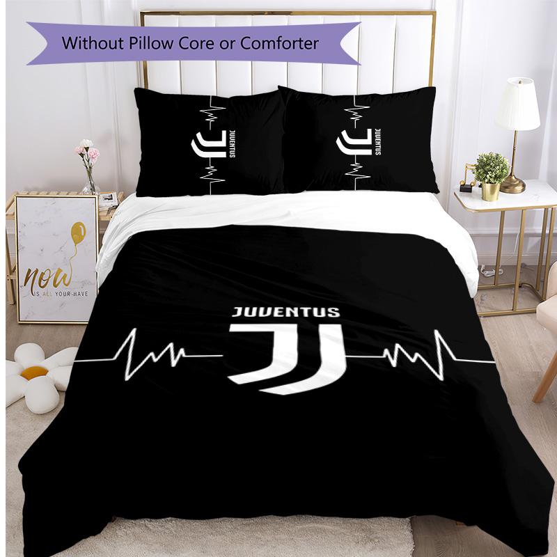 Juventus FC Pattern Printed 3PCS Bedding Set Soft Skin-Friendly Washable Duvet Cover & Pillowcases Set All Season Bedroom
