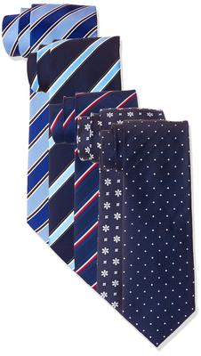 [Dress Code 101] Men's Silk Tie Set (5 Ties) - 100% Silk, Navy, Made In Japan, 8cm Width (FREE Size)