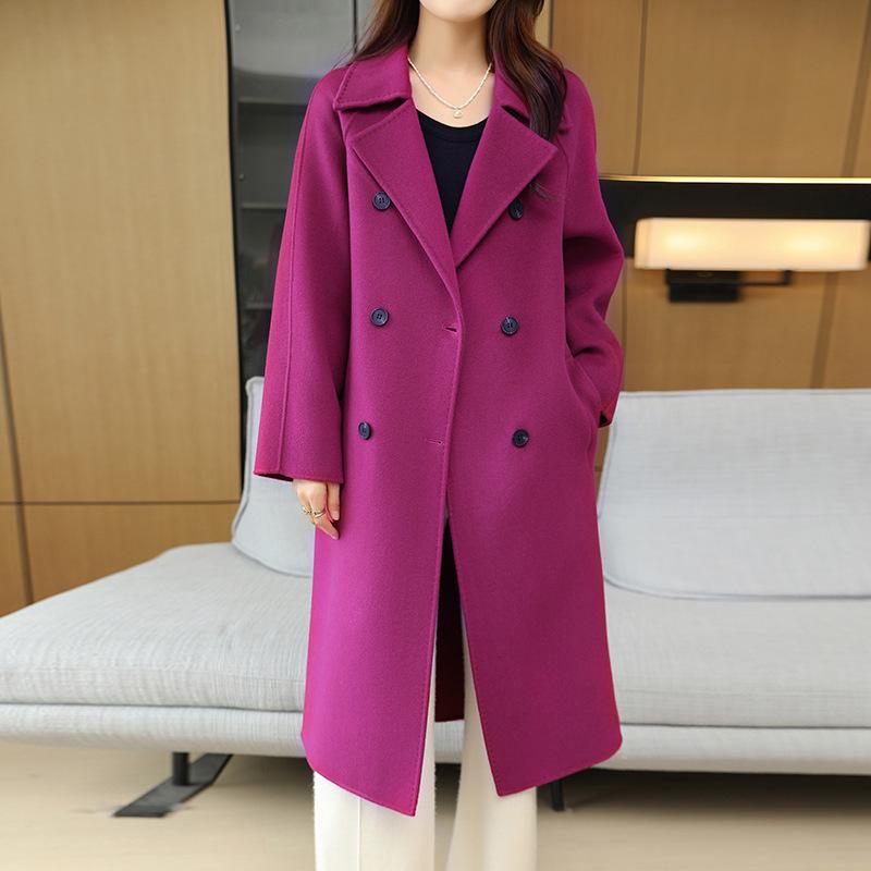 Women's Double-Breasted Wool Overcoat - Extended Trench Coat for Autumn/Winter