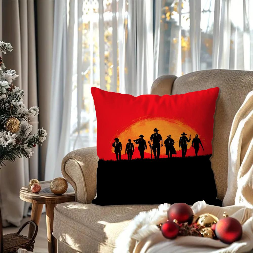 Games Red D-Dead R-Redemption 2 Pillow Case Square Pillow Bedroom Sofa Leisure Comfort Cushion Living Room Home Decoration 40X40